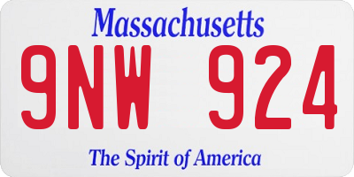 MA license plate 9NW924