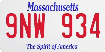 MA license plate 9NW934