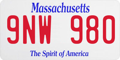 MA license plate 9NW980