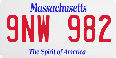 MA license plate 9NW982
