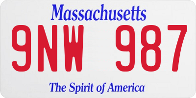 MA license plate 9NW987