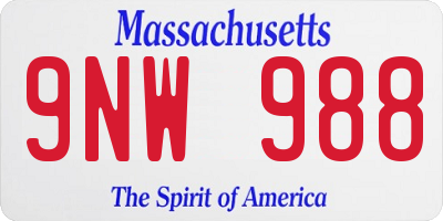 MA license plate 9NW988