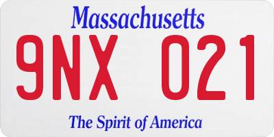 MA license plate 9NX021