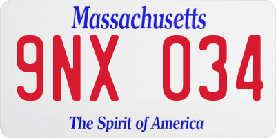 MA license plate 9NX034