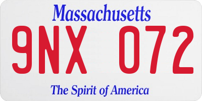 MA license plate 9NX072