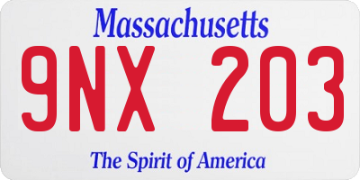 MA license plate 9NX203