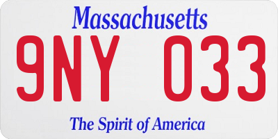 MA license plate 9NY033