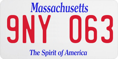 MA license plate 9NY063