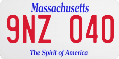 MA license plate 9NZ040