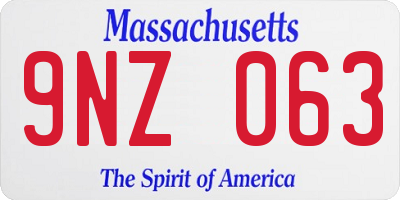 MA license plate 9NZ063