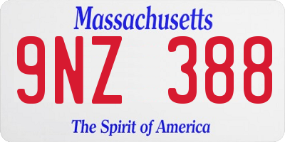 MA license plate 9NZ388
