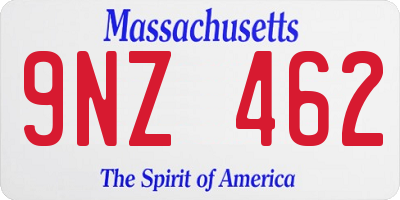 MA license plate 9NZ462