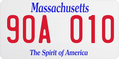 MA license plate 9OA010