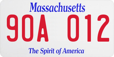 MA license plate 9OA012