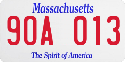 MA license plate 9OA013
