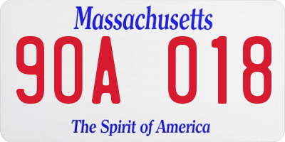 MA license plate 9OA018