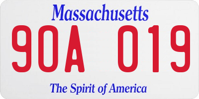 MA license plate 9OA019