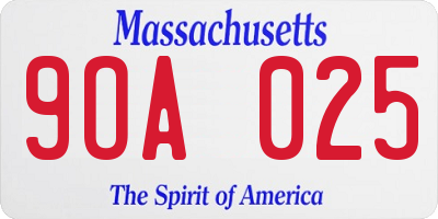 MA license plate 9OA025