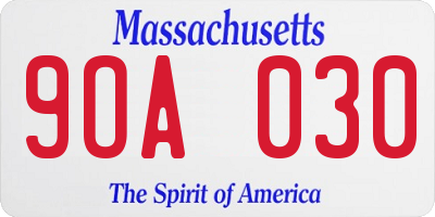 MA license plate 9OA030