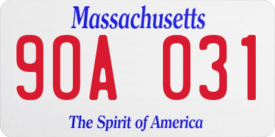 MA license plate 9OA031