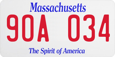 MA license plate 9OA034