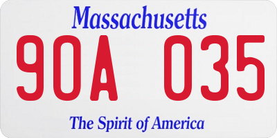 MA license plate 9OA035
