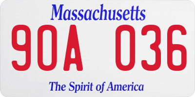 MA license plate 9OA036