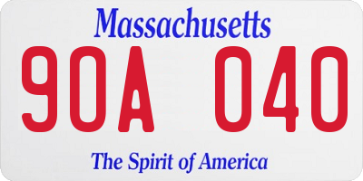 MA license plate 9OA040