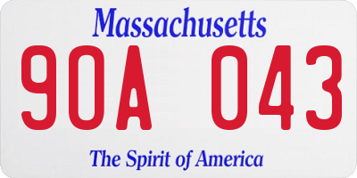 MA license plate 9OA043