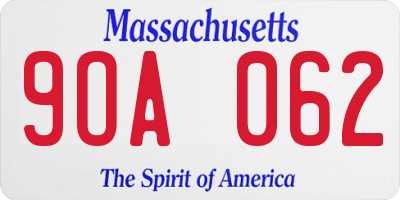 MA license plate 9OA062