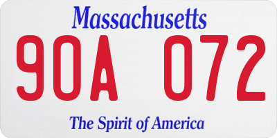 MA license plate 9OA072