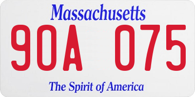 MA license plate 9OA075