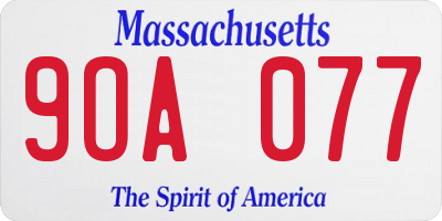 MA license plate 9OA077