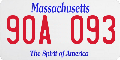 MA license plate 9OA093