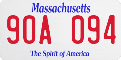 MA license plate 9OA094