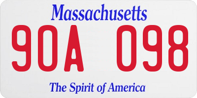 MA license plate 9OA098