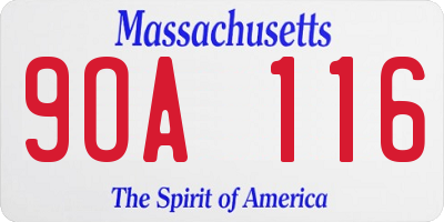 MA license plate 9OA116