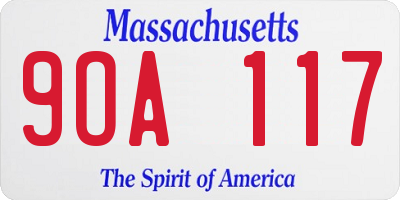 MA license plate 9OA117
