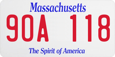 MA license plate 9OA118