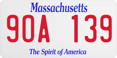 MA license plate 9OA139