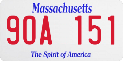 MA license plate 9OA151