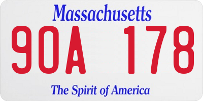 MA license plate 9OA178