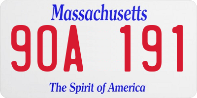 MA license plate 9OA191