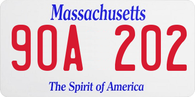 MA license plate 9OA202