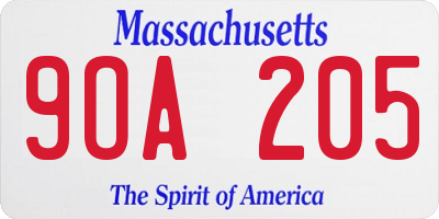 MA license plate 9OA205