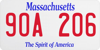 MA license plate 9OA206