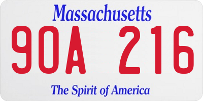 MA license plate 9OA216