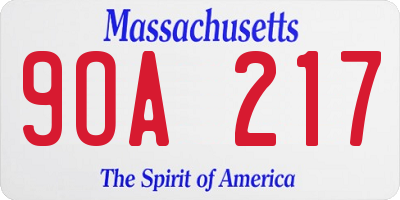 MA license plate 9OA217