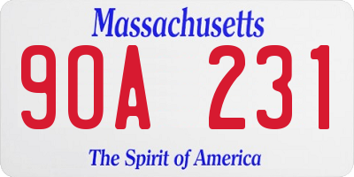 MA license plate 9OA231