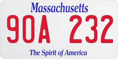MA license plate 9OA232